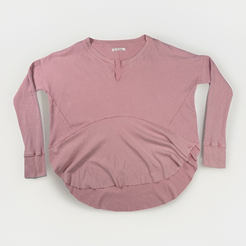 We The Free Pink Two-Tone Long Sleeve Ribbed Tee